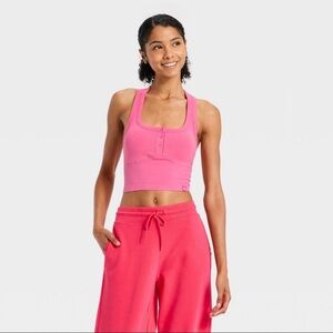 Women's Seamless Henley Support Tank Top - JoyLab™ Neon Pink L